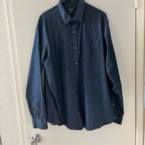Claiborne Mens Long Sleeve Button Up Dark Blue Cotton Dark Wash Shirt  EUC